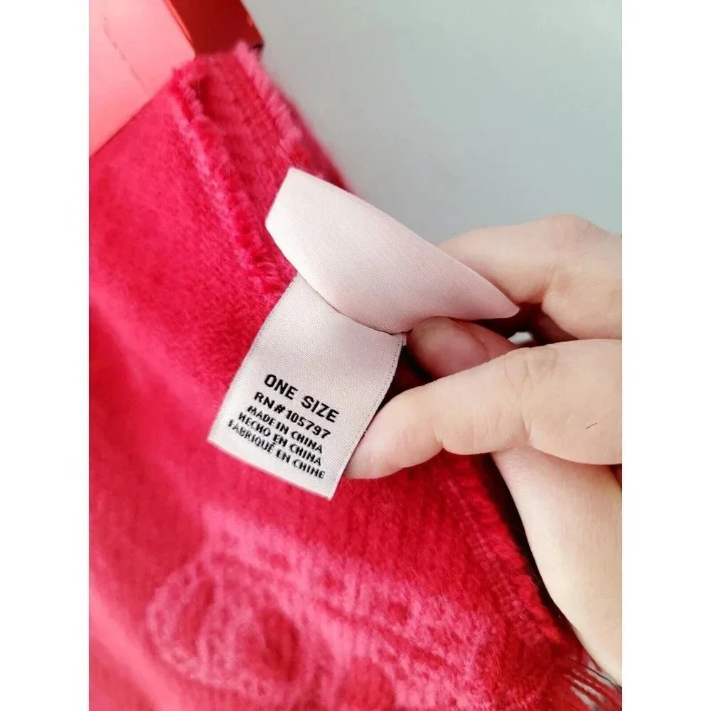 Juicy Couture Red Acrylic Y2K Logo Frayed Winter Fashion Scarf OS One Size